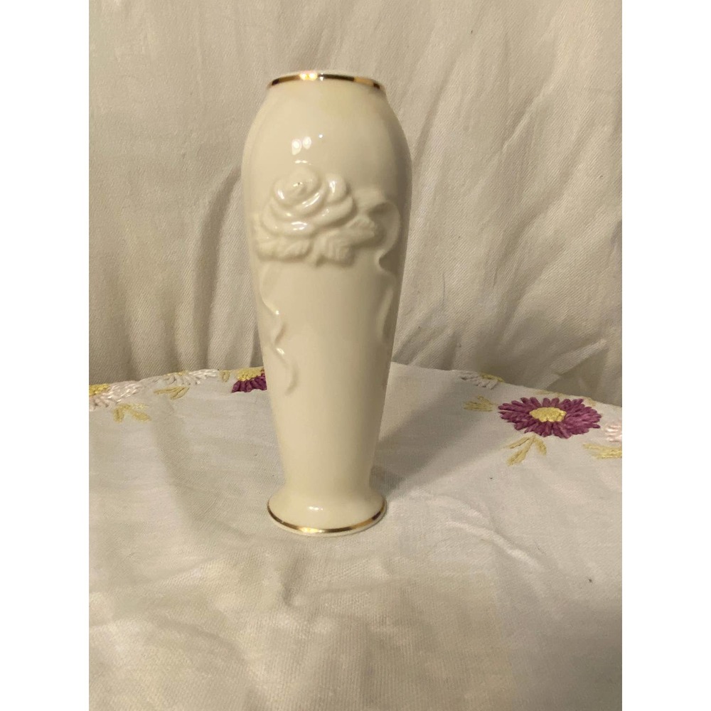 Lenox Bone China, Embossed Rose, Bud Vase 5 ¾" Porcelain with metallic gold trim